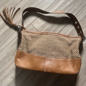 Coach Signature Canvas & Leather Shoulder Bag Tassel Strap F10418